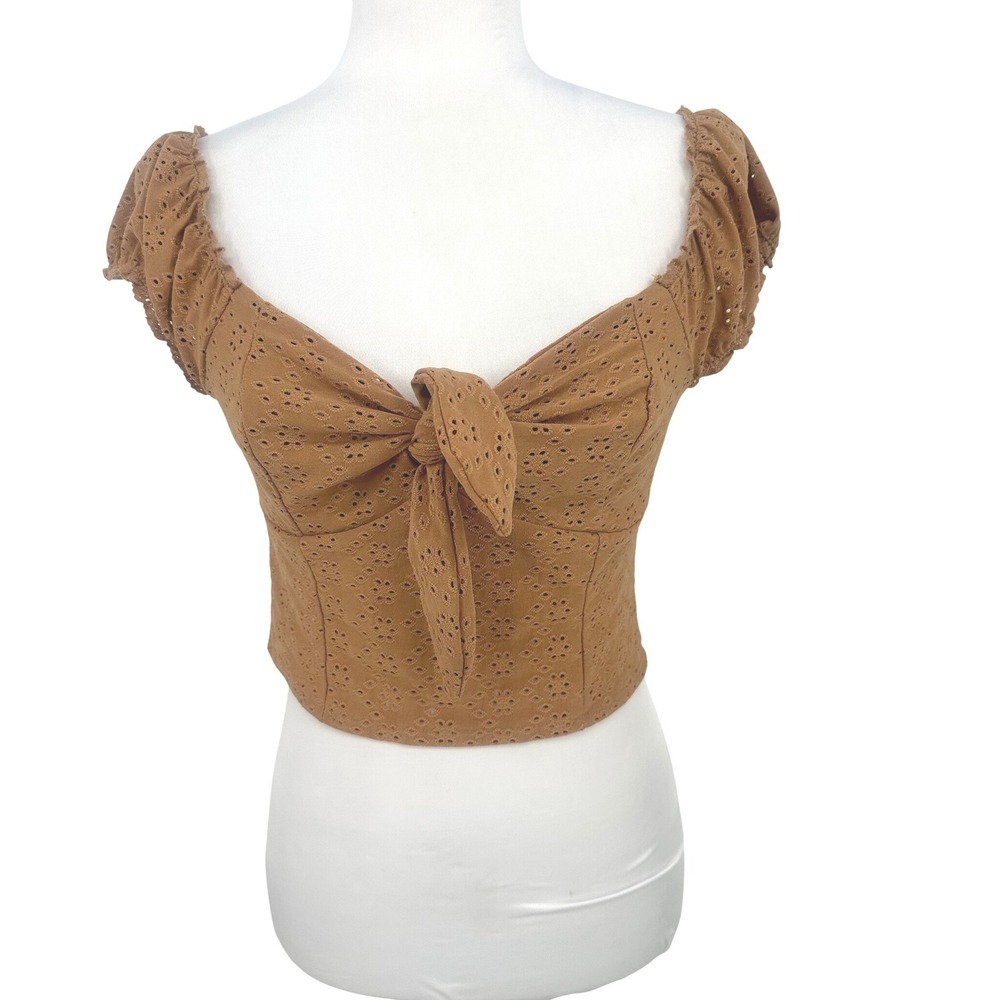 Urban Romantics Crop Top Women M Brown Eyelet Tie Front Boho Earth Coquette